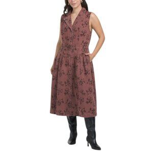 SOLITAIRE Sleeveless V-waist Denim Floral Dress